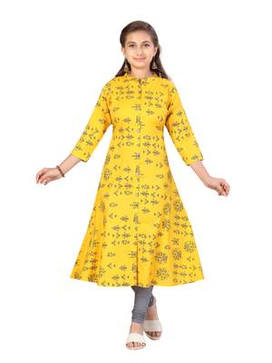 Yellow printed cotton girls-top-bottom 1