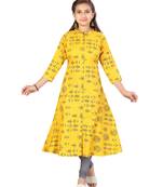 Yellow printed cotton girls-top-bottom