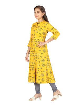 Yellow printed cotton girls-top-bottom 2