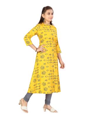 Yellow printed cotton girls-top-bottom 3