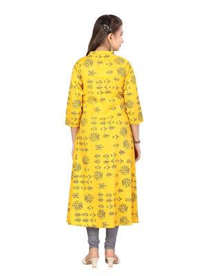 Yellow printed cotton girls-top-bottom 4