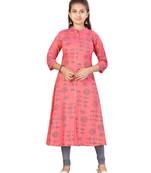 Red printed cotton kids-tops