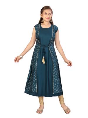 Green printed cotton kids-tops 1