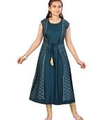 Green printed cotton kids-tops