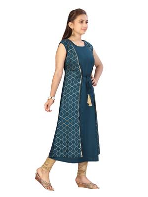 Green printed cotton kids-tops 2