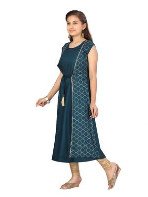 Green printed cotton kids-tops 3