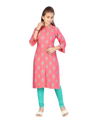 Pink printed cotton kids-tops 1