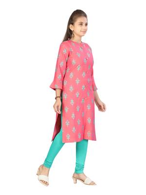 Pink printed cotton kids-tops 2