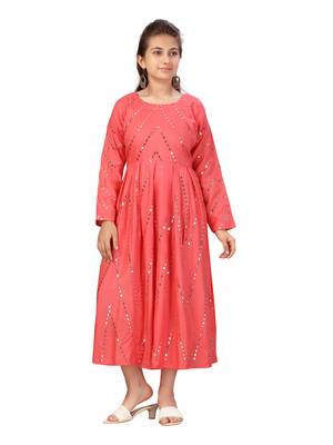 Red plain cotton kids-frocks 1
