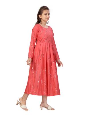 Red plain cotton kids-frocks 2