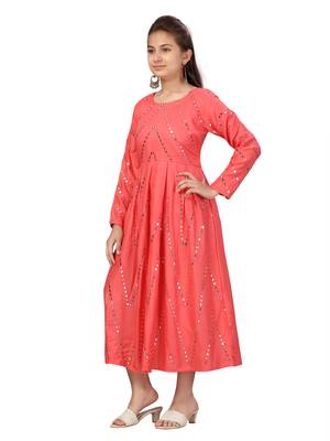 Red plain cotton kids-frocks 3
