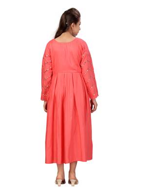 Red plain cotton kids-frocks 4