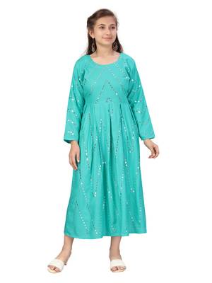 Green plain cotton kids-frocks 1