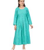 Green plain cotton kids-frocks