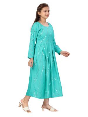 Green plain cotton kids-frocks 2