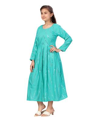 Green plain cotton kids-frocks 3