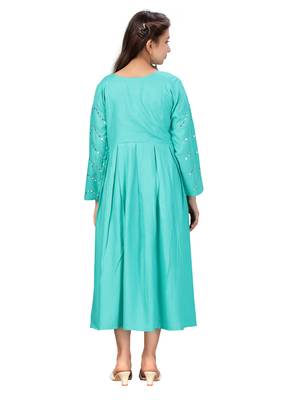Green plain cotton kids-frocks 4