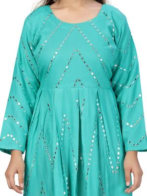 Green plain cotton kids-frocks 5