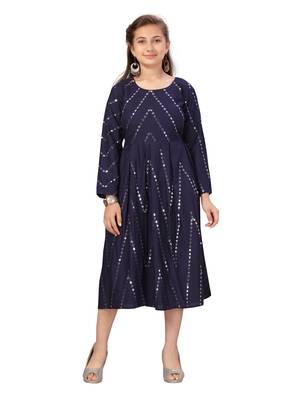 Blue plain cotton kids-frocks 1