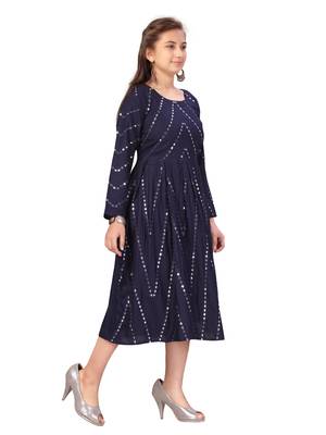 Blue plain cotton kids-frocks 2