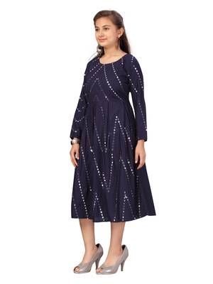 Blue plain cotton kids-frocks 3