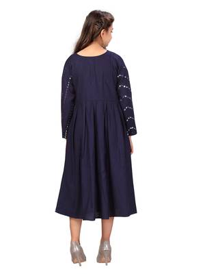 Blue plain cotton kids-frocks 4