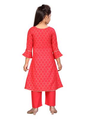 Red printed cotton girls-top-bottom 4