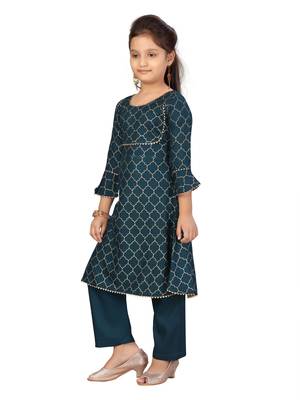 Green printed cotton girls-top-bottom 3