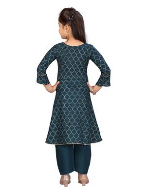 Green printed cotton girls-top-bottom 4