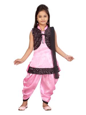 Pink hand woven silk girls-top-bottom 1