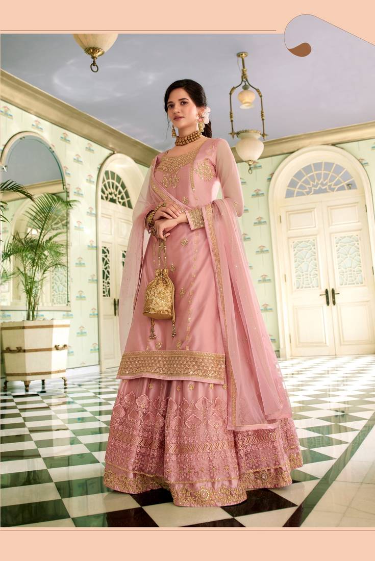 Super model peach rangoli georgette sharara style Suit