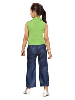Green plain blended cotton girls-top-bottom 4