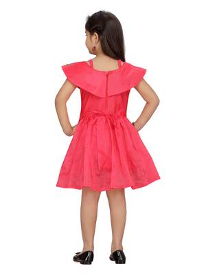 Red plain silk kids-frocks 4