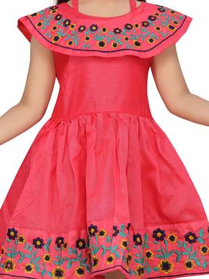 Red plain silk kids-frocks 5