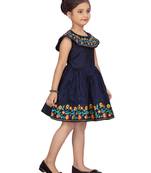 Blue plain silk kids-frocks