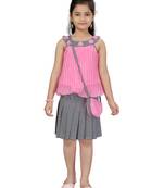Pink plain pure georgette girls-top-bottom