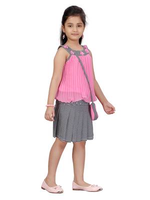 Pink plain pure georgette girls-top-bottom 2