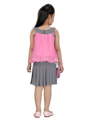 Pink plain pure georgette girls-top-bottom 4