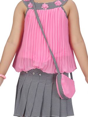 Pink plain pure georgette girls-top-bottom 5