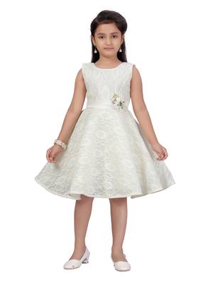 White hand woven blended cotton kids-frocks 1