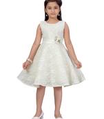 White hand woven blended cotton kids-frocks
