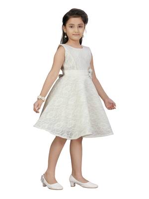 White hand woven blended cotton kids-frocks 2