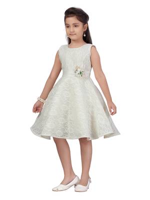 White hand woven blended cotton kids-frocks 3