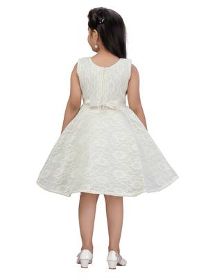 White hand woven blended cotton kids-frocks 4