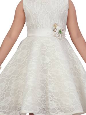 White hand woven blended cotton kids-frocks 5