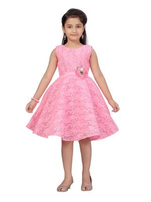 Pink hand woven blended cotton kids-frocks 1