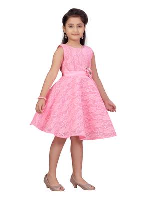 Pink hand woven blended cotton kids-frocks 2