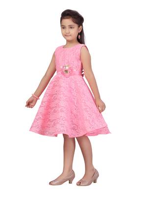 Pink hand woven blended cotton kids-frocks 3
