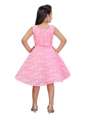 Pink hand woven blended cotton kids-frocks 4