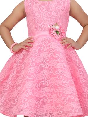 Pink hand woven blended cotton kids-frocks 5